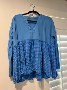 Pilcro Two-Tone Blue Peplum Tunic